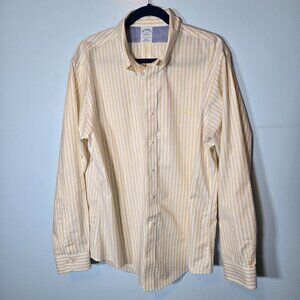 Brooks Brothers Mens Shirt XL Yellow stripe Cotton Shirt Dress Casual Slim Fit